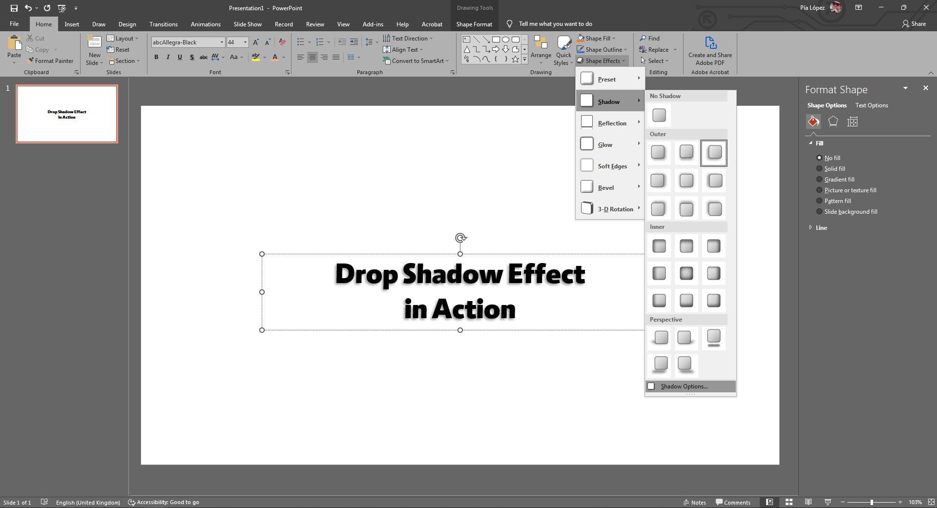 Encontrar opciones de sombra en PowerPoint