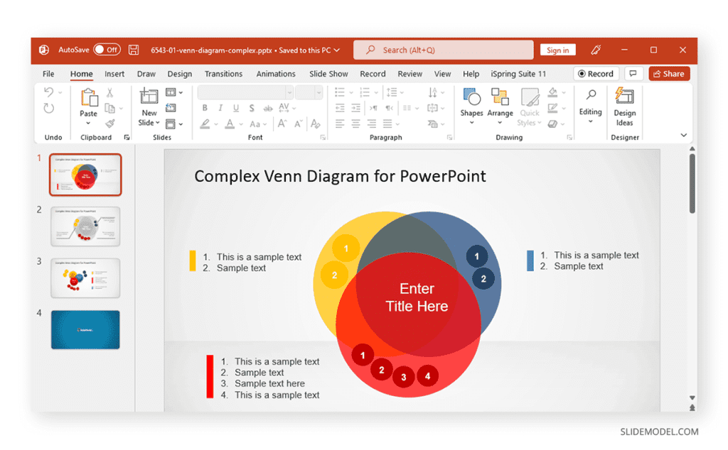 Plantilla de PowerPoint de Diagrama de Venn de SlideModel
