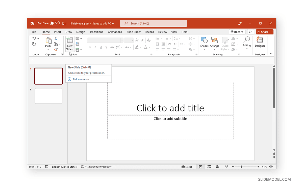 Añadir una diapositiva en PowerPoint utilizando el atajo de teclado