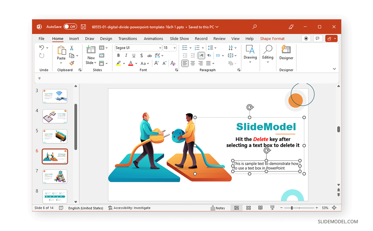 Borrar un cuadro de texto con la tecla de borrar en PowerPoint