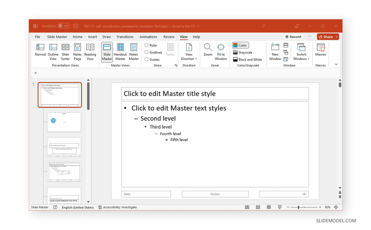 Editar el patrón de diapositivas en PowerPoint para incluir un nuevo pie de página