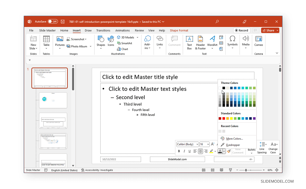 Editar un estilo de fuente de pie de página en PowerPoint