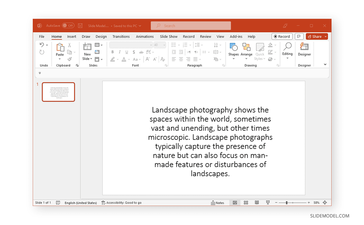 Texto en diapositiva de PowerPoint