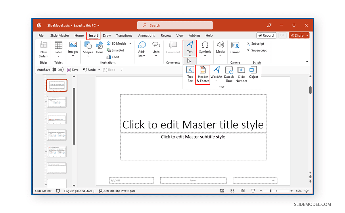 Editar Encabezado en SlideMaster en PowerPoint