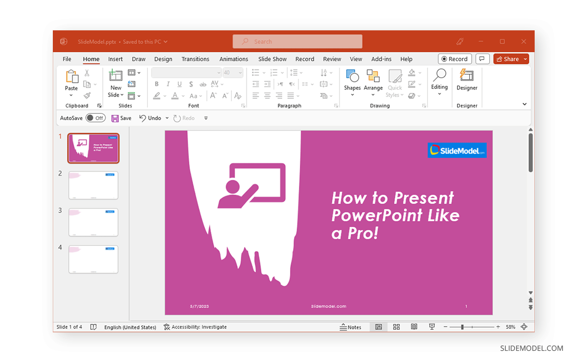 Diapositiva de presentación completada con encabezado y pie de página en PowerPoint