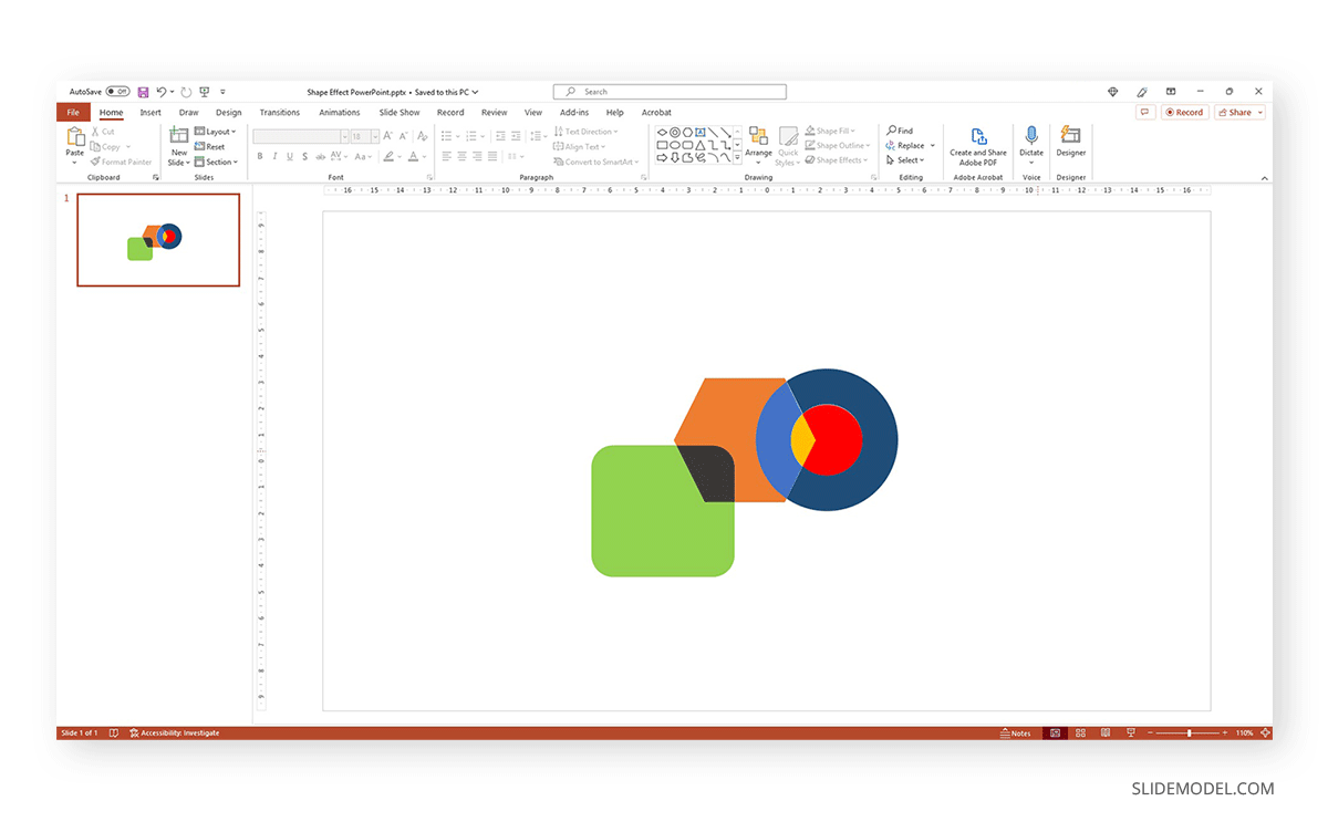 Fragmento booleano con colores cambiados en PowerPoint