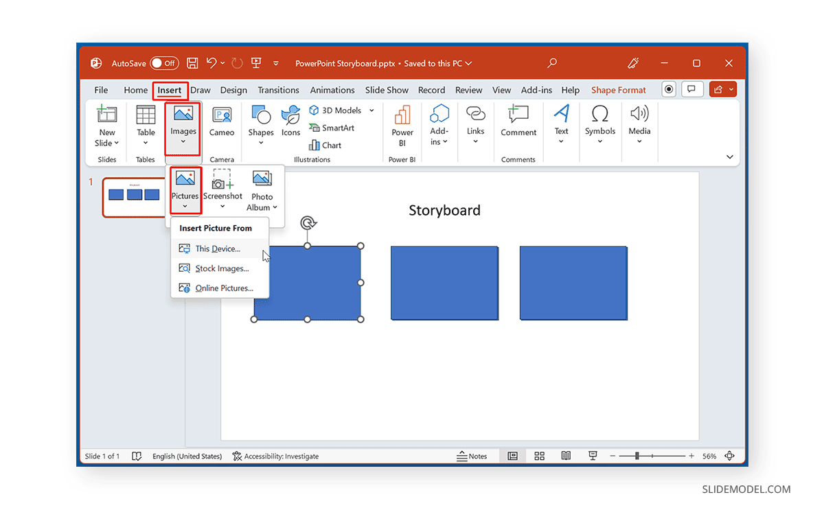 Insertar imagen en PowerPoint para crear un guión gráfico