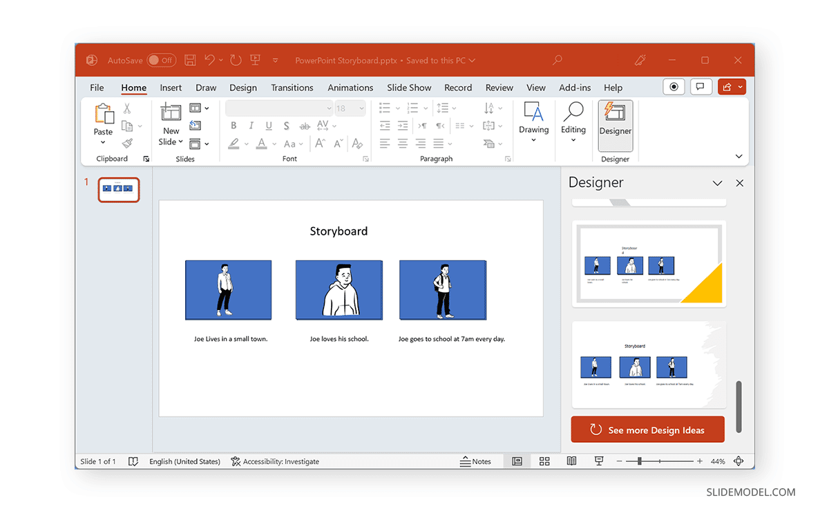 Usar el Diseñador de PowerPoint para editar la diapositiva del guión gráfico