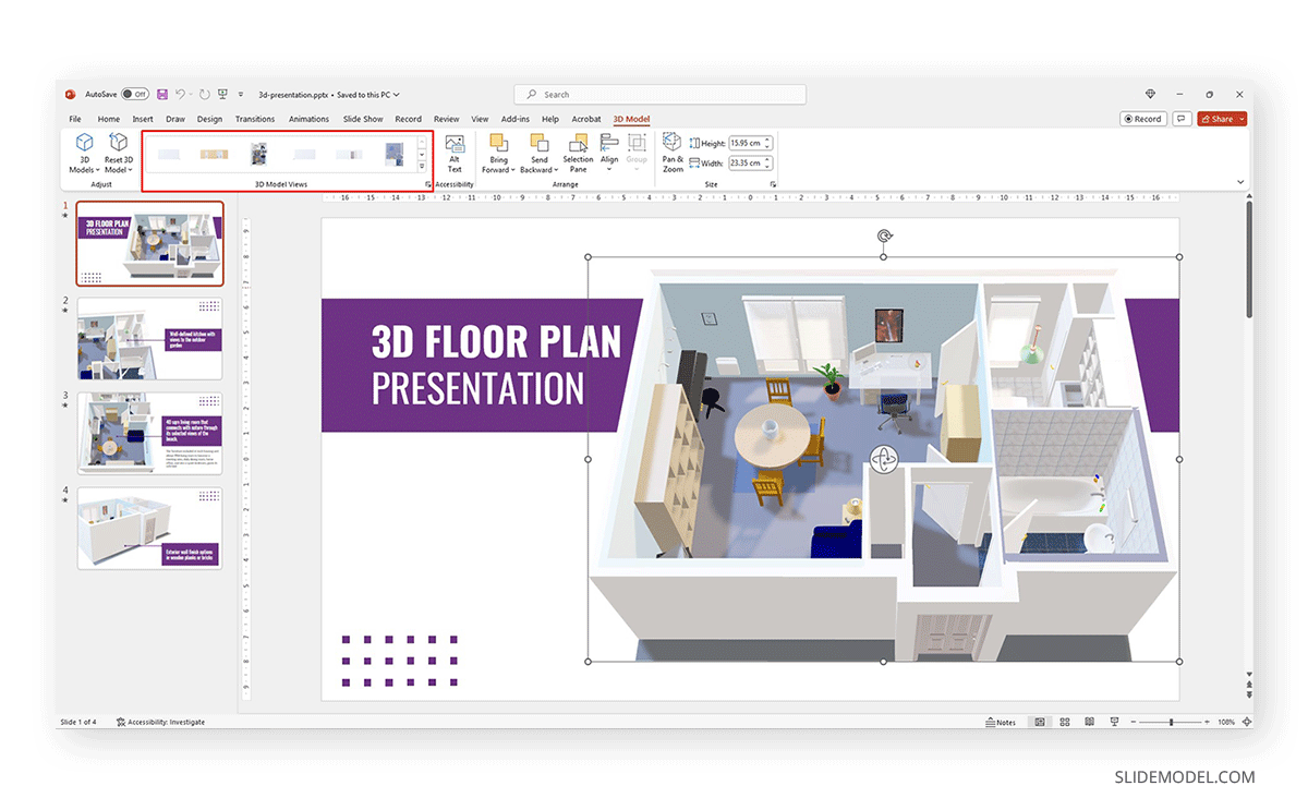 Vistas de modelos 3D en PowerPoint