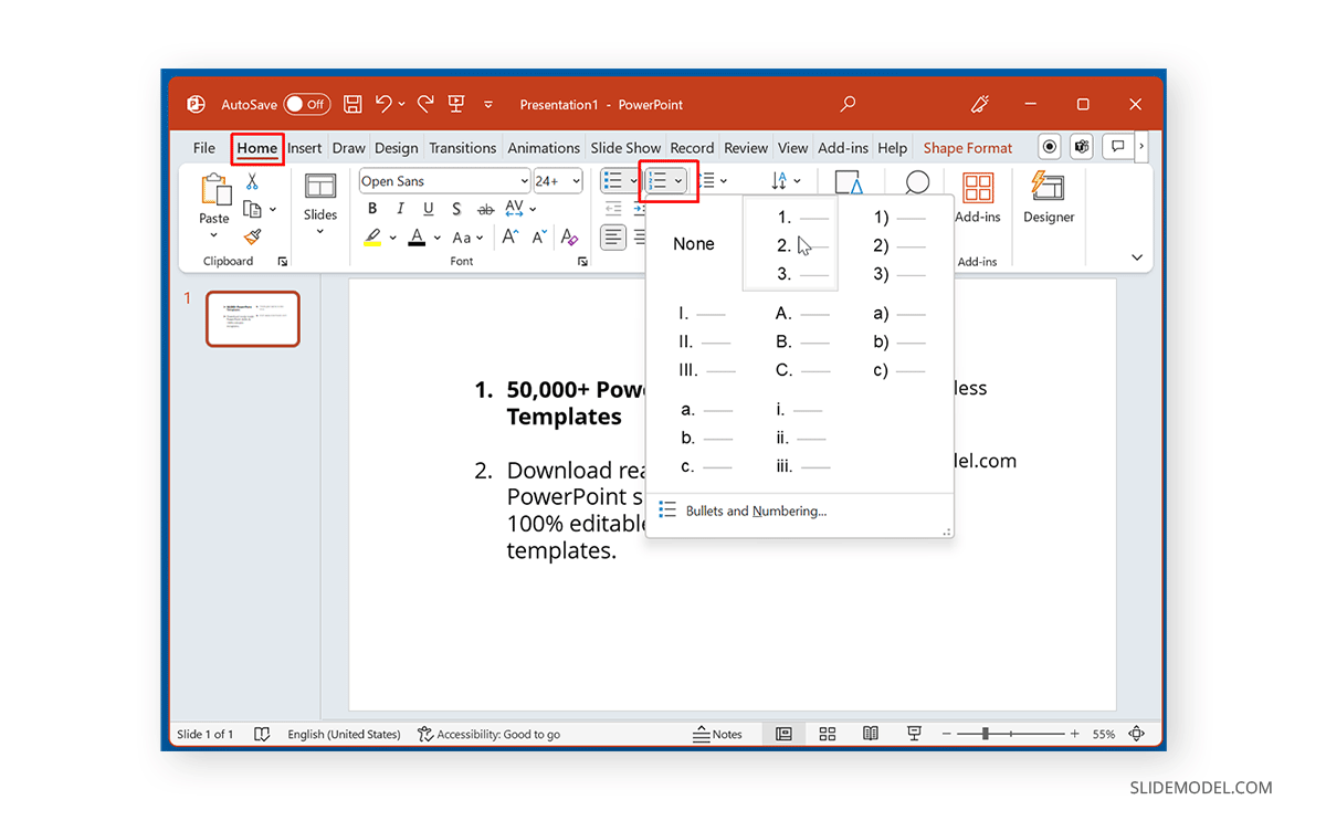 Añadir lista numerada a un diseño de columnas en PowerPoint