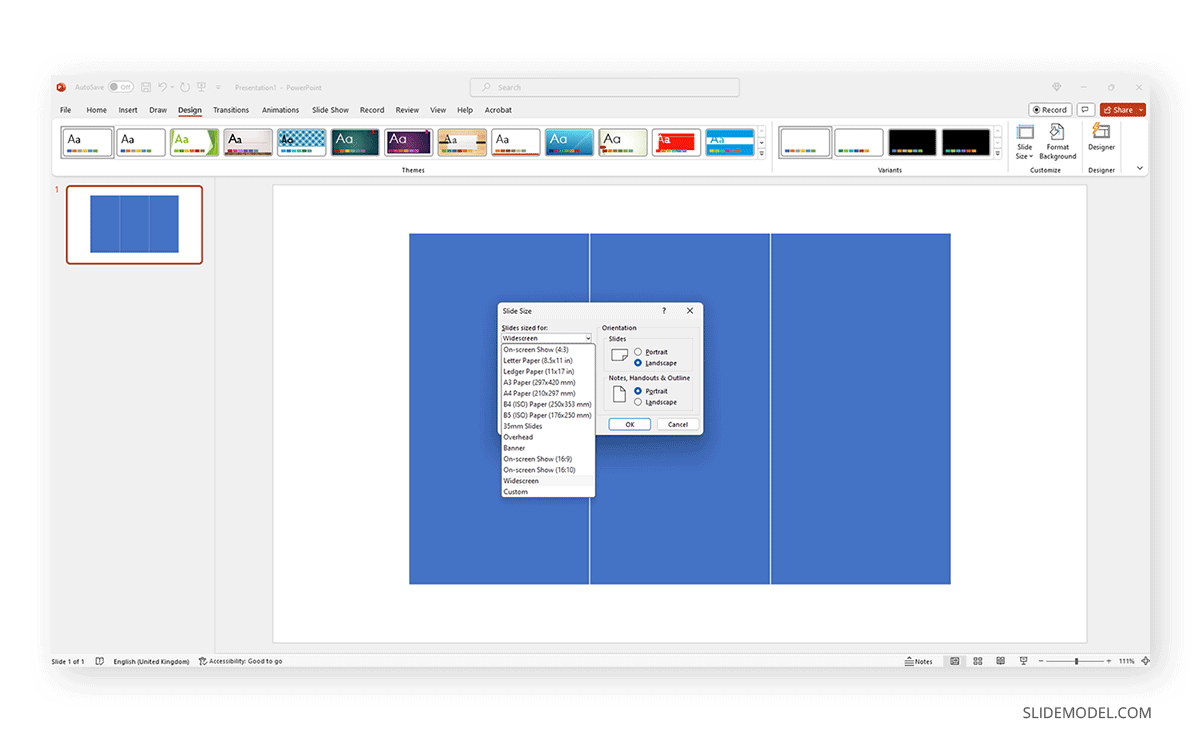 Elegir un tamaño de diapositiva en PowerPoint