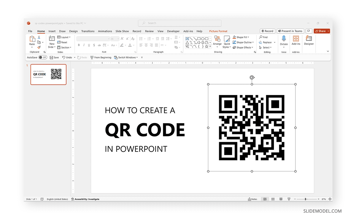 Insertar un código QR a partir de una imagen en una diapositiva de PowerPoint