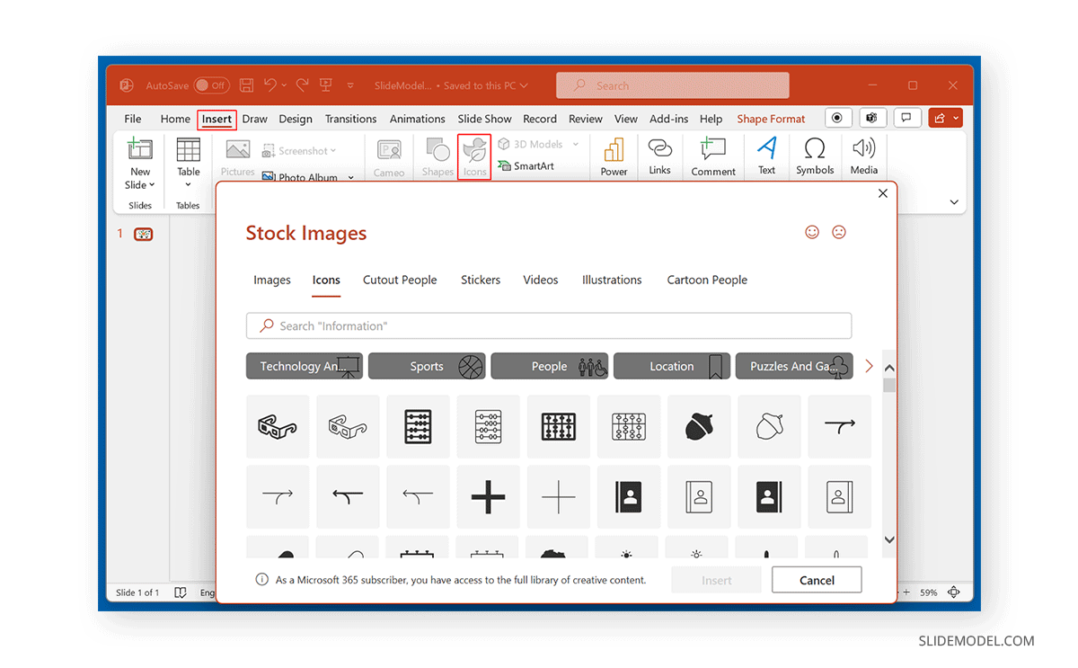 Cómo insertar iconos de Office 365 en un mapa mental