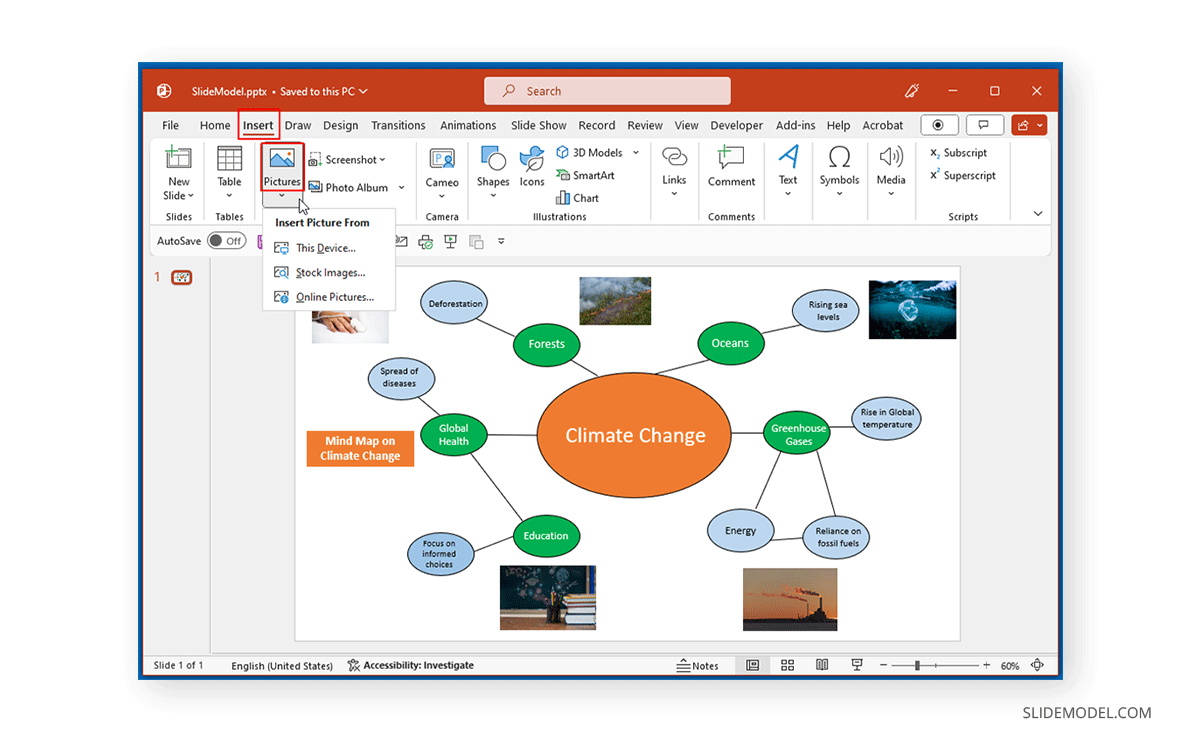 Insertar imágenes en un mapa mental en PowerPoint