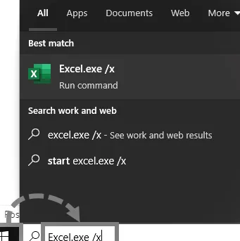 Excel.exe /x desde el cuadro de búsqueda