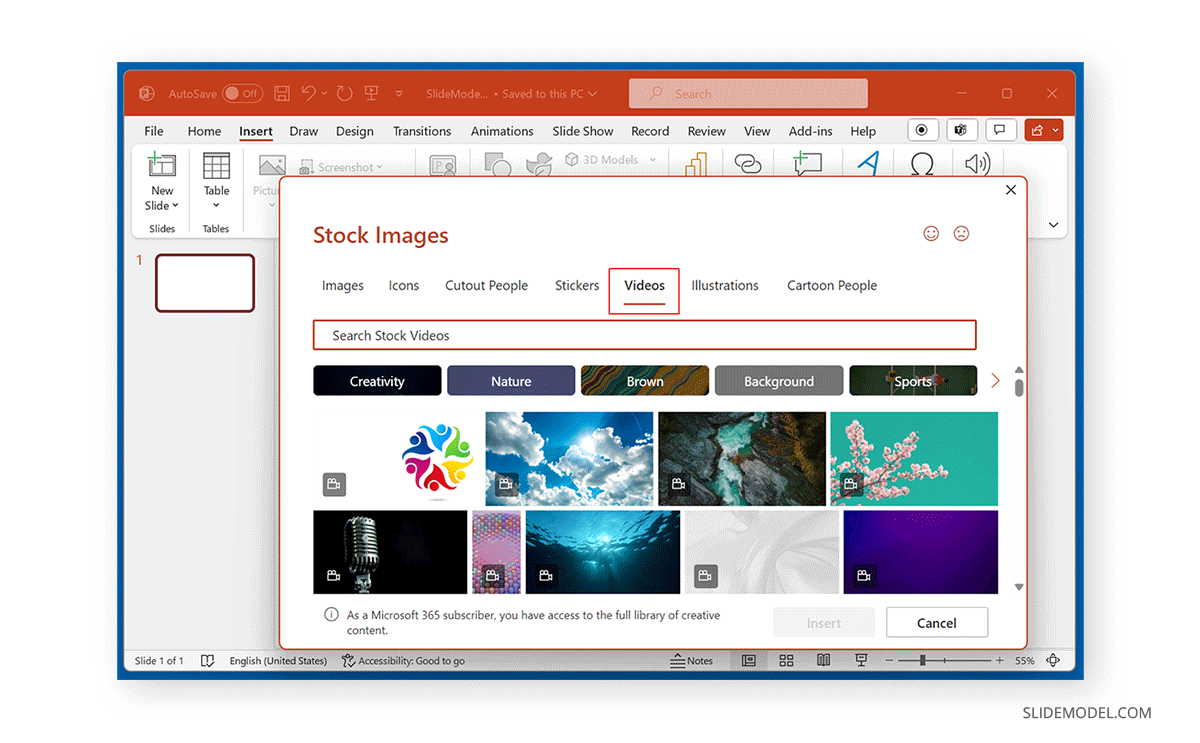 Insertar vídeo de stock de Microsoft